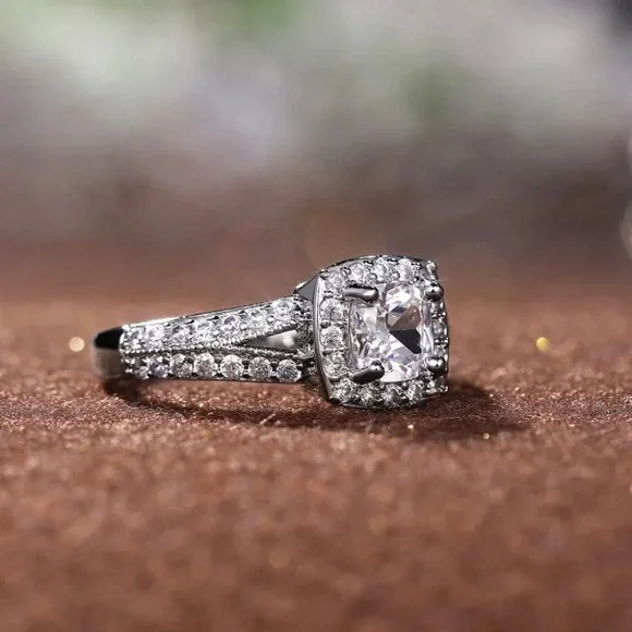 ▶NEW LUXURY 14K WHITE GOLD SQUARE GEM DIAMOND ENGAGEMENT RING FOR WOMEN, K774
